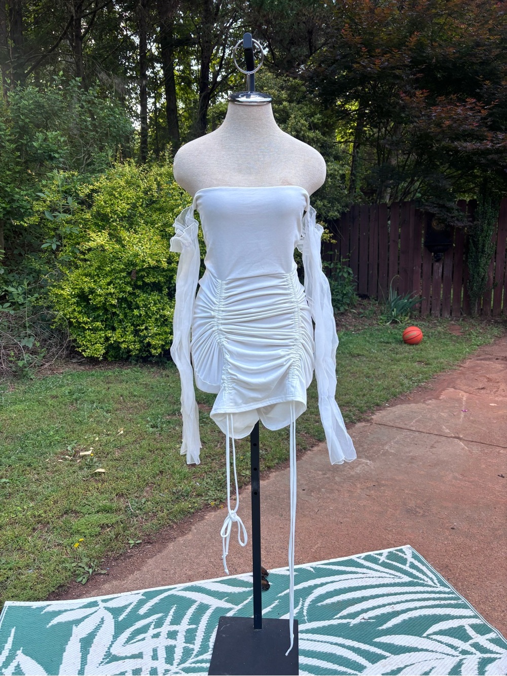 White Off-Shoulder Ruched Mini Dress